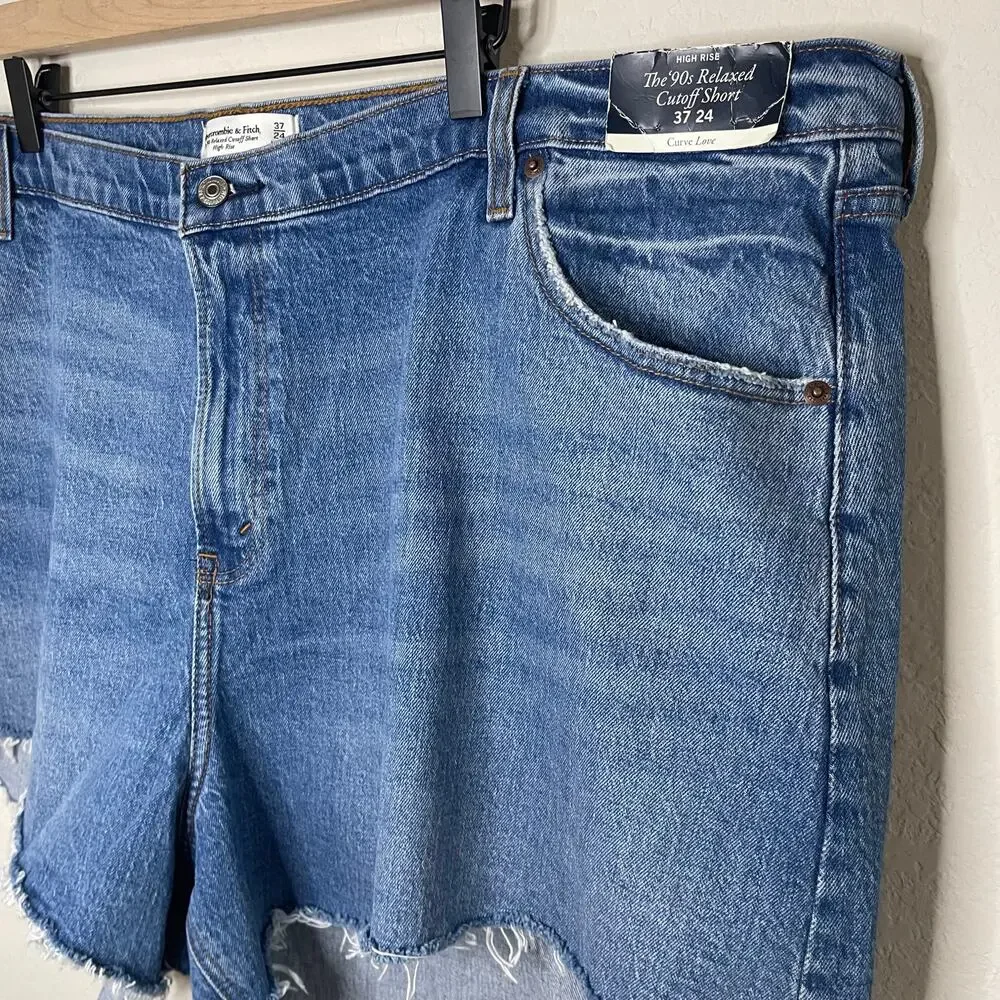 Abercrombie The 90s Relaxed Cutoff Short High Rise Curve Love NEW - Size 37/24 - Picture 2 of 5